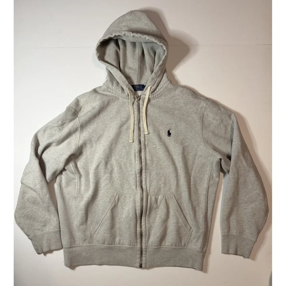 Polo Ralph Lauren Thermal Men's Grey Full Zip-Up Hoodie Jacket Size Large